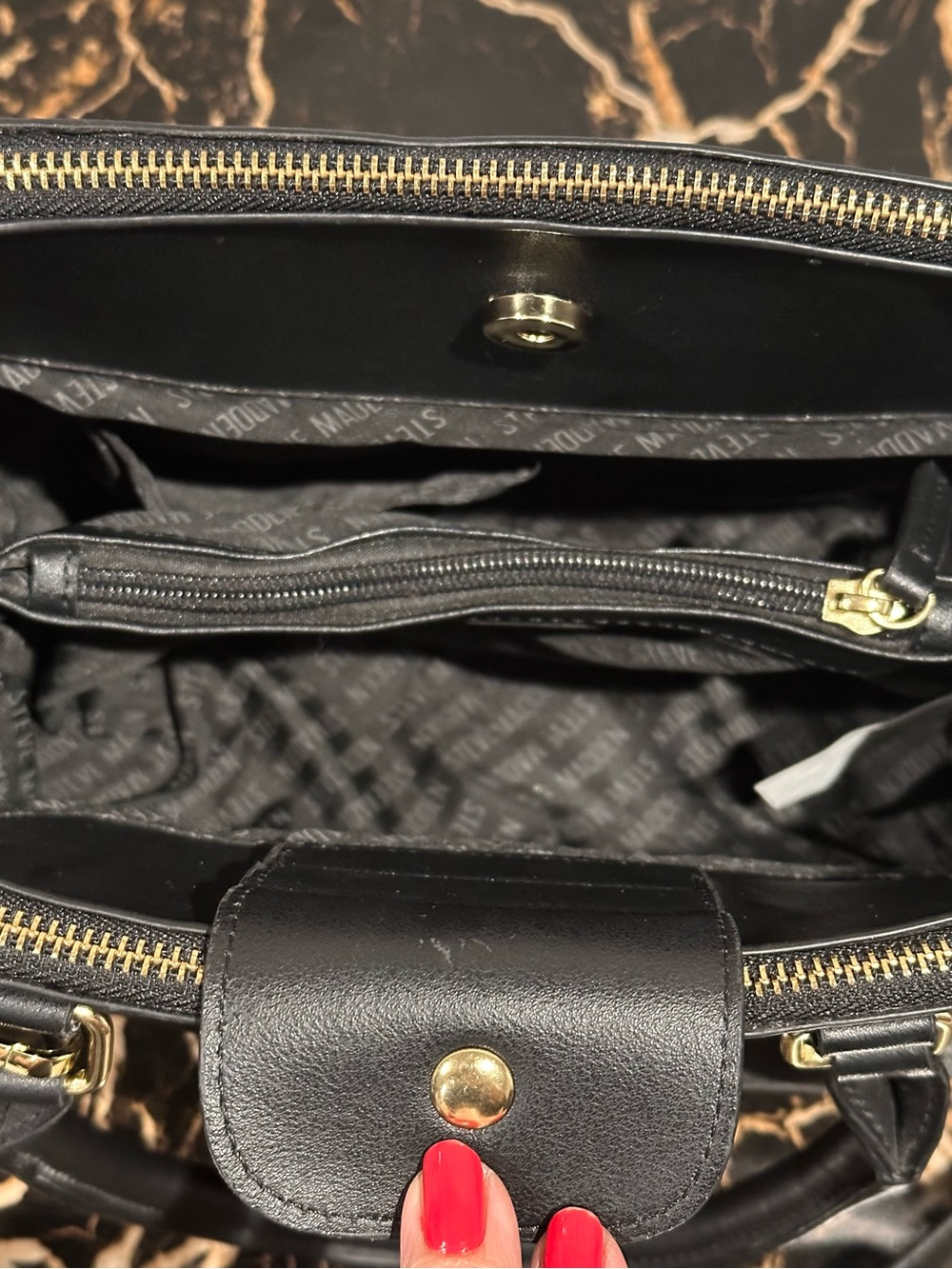 Steve Madden Black Dome Satchel with Gold Hardware - Picture 3 of 10